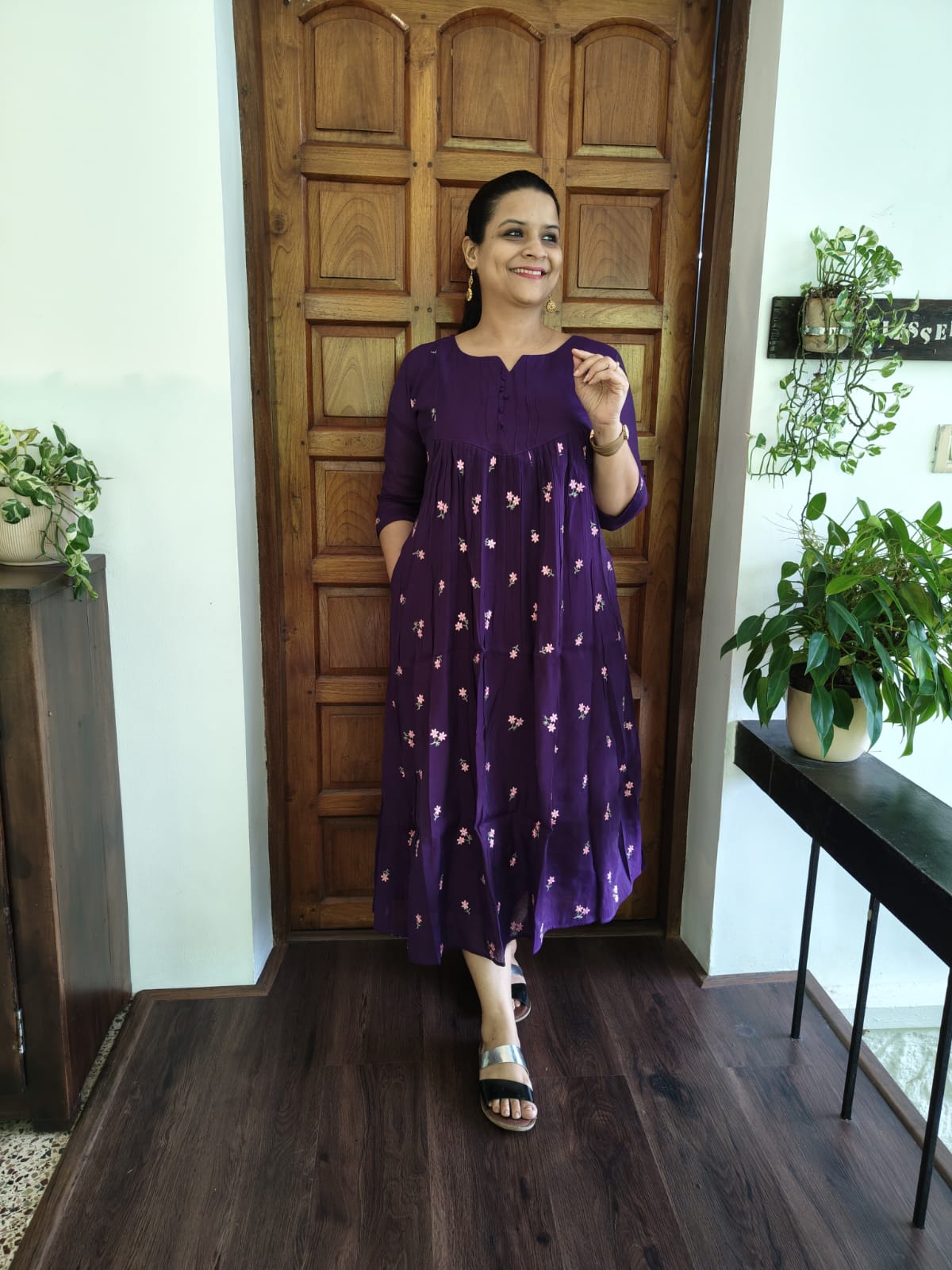 Mul Chanderi silk kurtis with thread embroidery