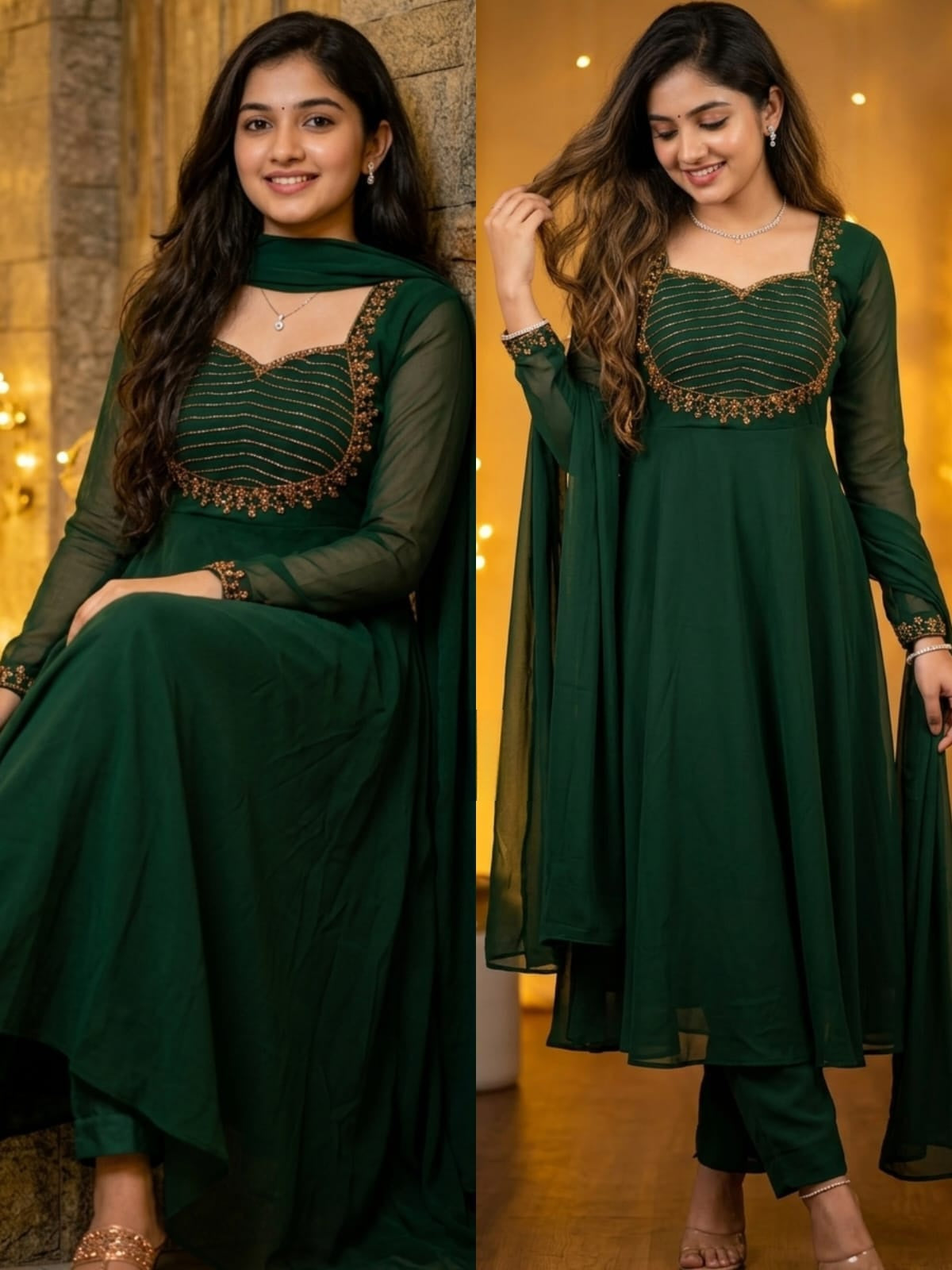 Gown Pattern with semi churi full Sleeves