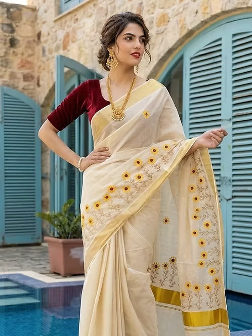 Surajmukhee Embroidery Golden Tissue Saree with Blouse