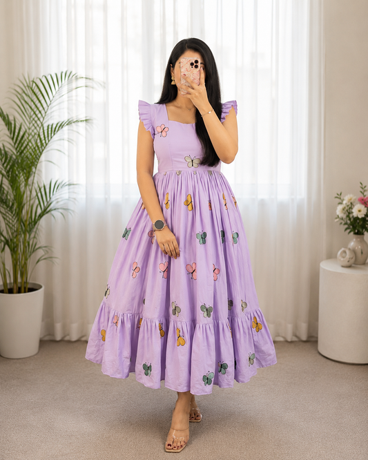 Women's Butterfly Print Maxi Dress Purple