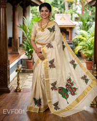 Butterfly and peacock Printed design  saree