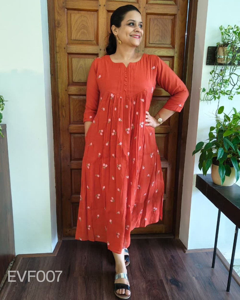 Mul Chanderi silk kurtis with thread embroidery