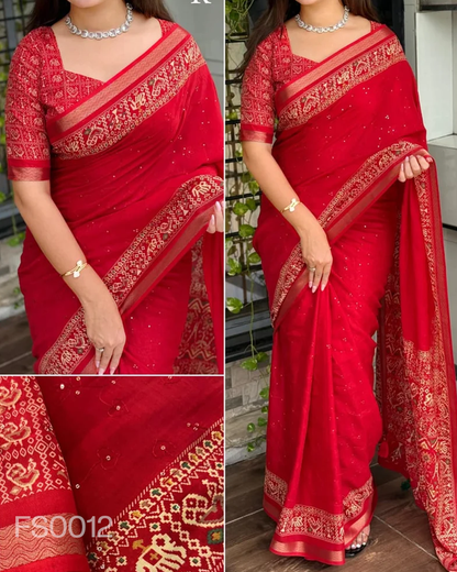 Ajrakh Printed Mul Cotton Saree