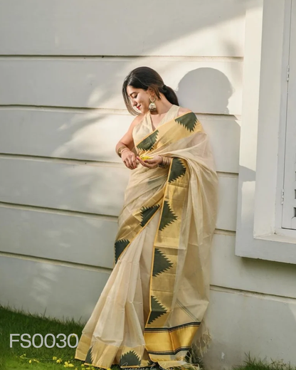 Golden tissue saree