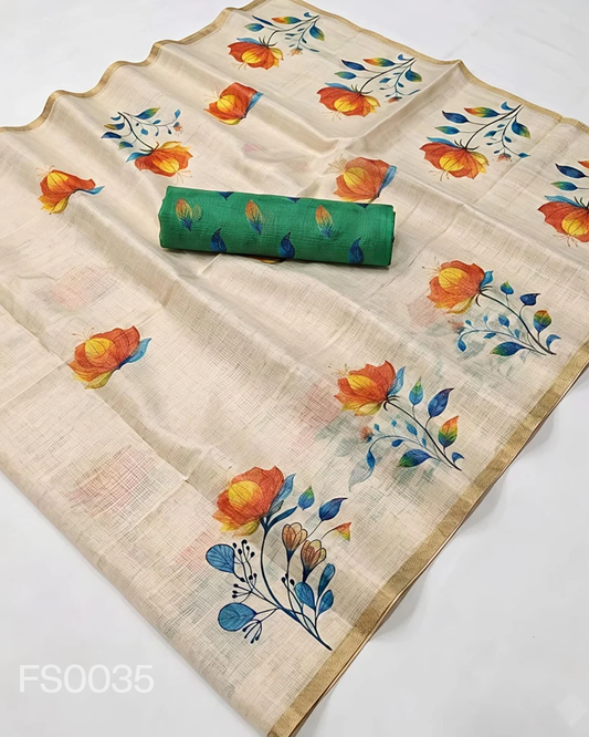 Digital printed floral design sarees