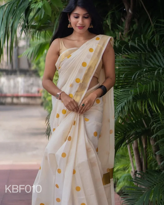 Golden polka cotton saree