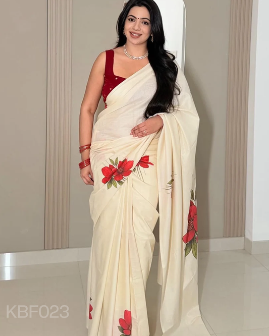 Red Blossom – Pure Cotton Digital Printed Saree