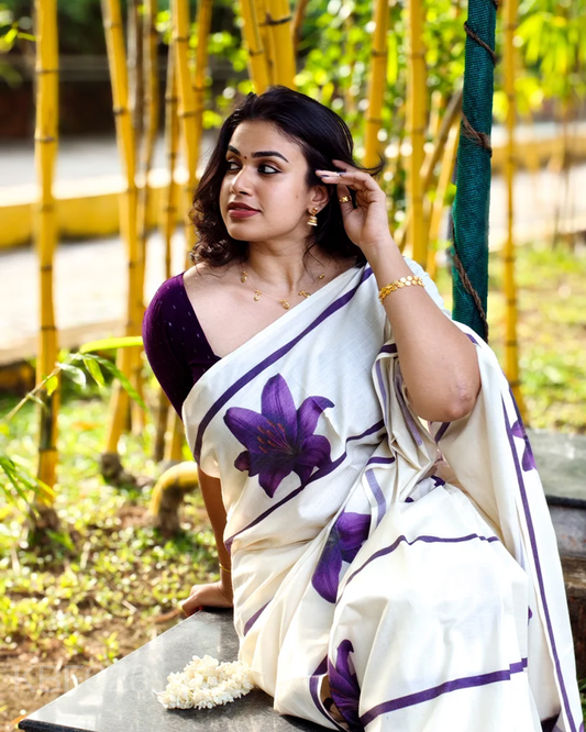 Lavender Stripes Pure cotton saree