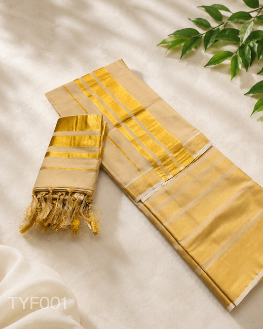 Tissue set mundu with tassels