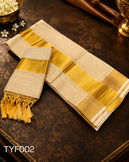 Premium Golden Tissue Kasavu Set Mundu with Tassels