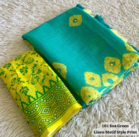 Sea Green Blooming Linen Saree