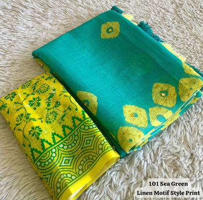 Sea Green Blooming Linen Saree