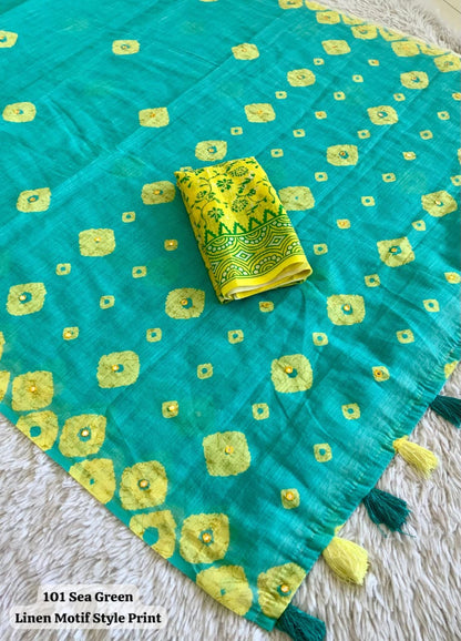 Sea Green Blooming Linen Saree