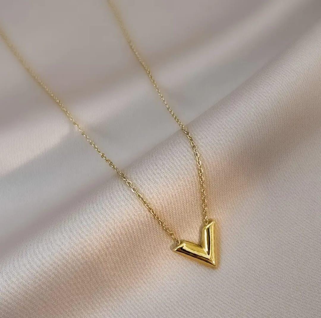 Gold Plated Stainless Steel Anti Tarnish V-Shaped Pendant Necklace