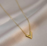 Gold Plated Stainless Steel Anti Tarnish V-Shaped Pendant Necklace