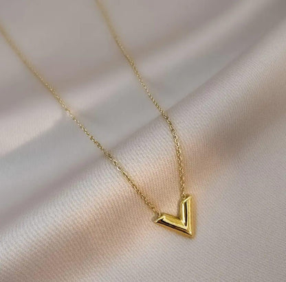 Gold Plated Stainless Steel Anti Tarnish V-Shaped Pendant Necklace