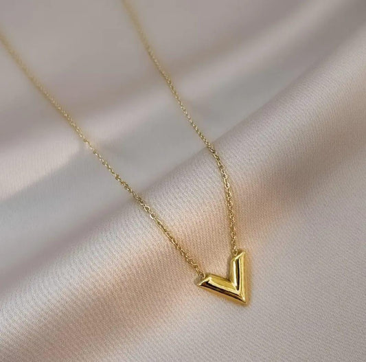 Gold Plated Stainless Steel Anti Tarnish V-Shaped Pendant Necklace