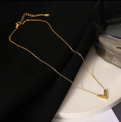 Gold Plated Stainless Steel Anti Tarnish V-Shaped Pendant Necklace