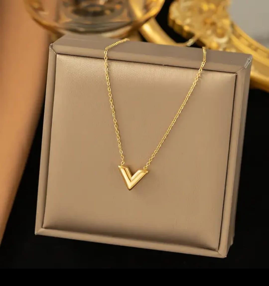 Gold Plated Stainless Steel Anti Tarnish V-Shaped Pendant Necklace