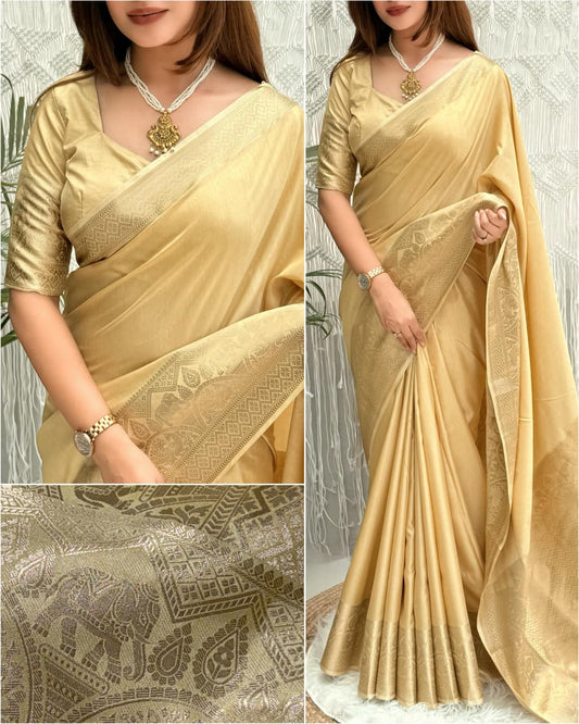 A classy light weight  pastal colors saree with touch of zari weaving jacquard
