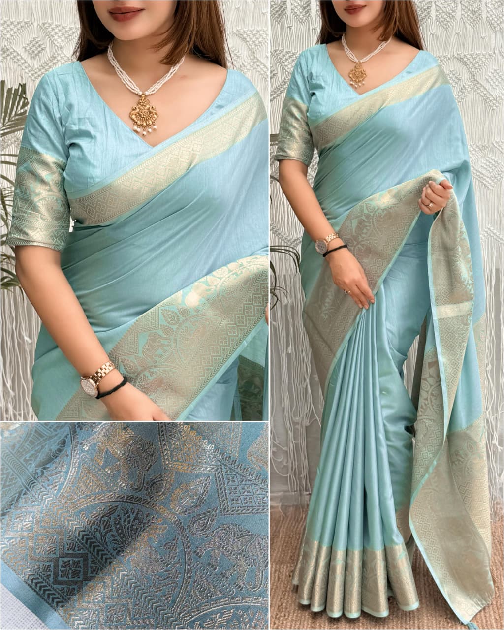 A classy light weight  pastal colors saree with touch of zari weaving jacquard