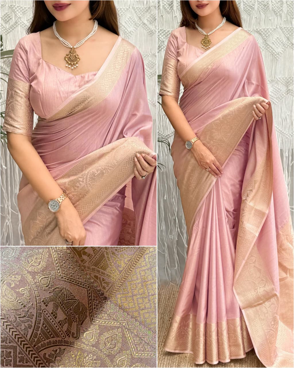 A classy light weight  pastal colors saree with touch of zari weaving jacquard