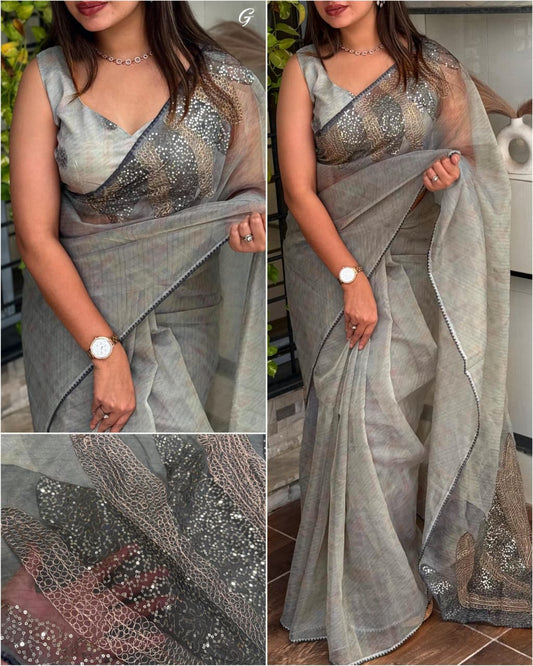 Printed Tissue Organza Saree