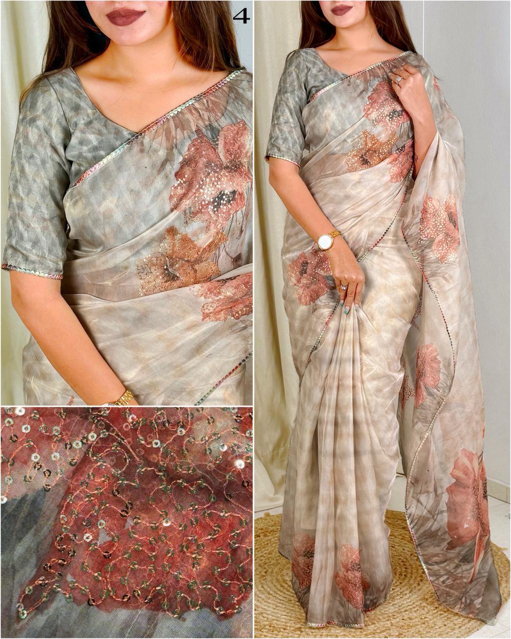 Printed Tissue Organza Saree