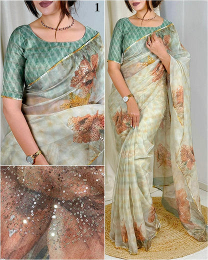 Printed Tissue Organza Saree
