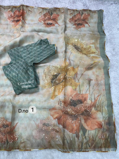 Printed Tissue Organza Saree
