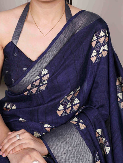Slub Silk Saree with Zari Border  – Elegant Printed Saree