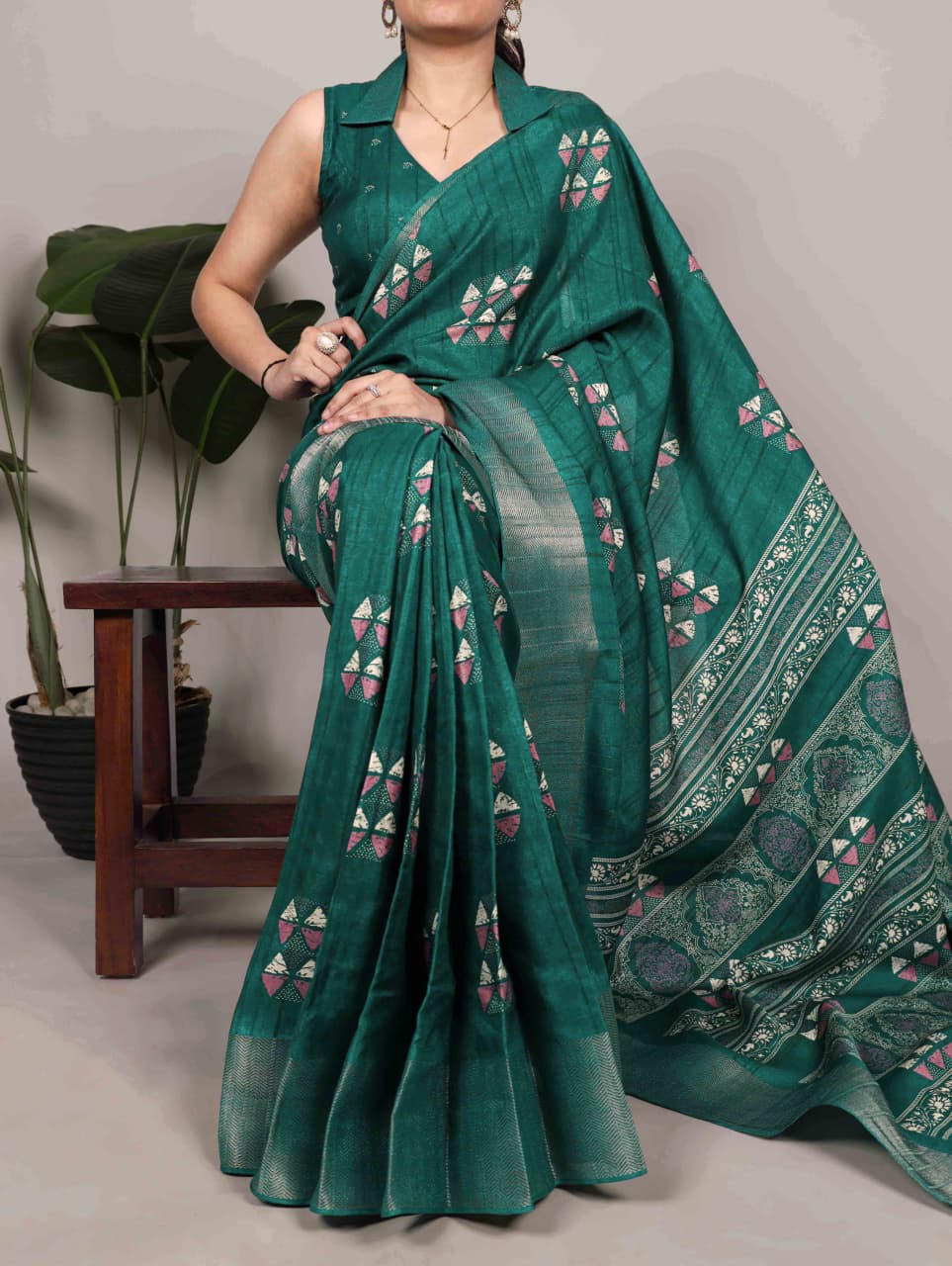 Slub Silk Saree with Zari Border  – Elegant Printed Saree