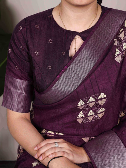 Slub Silk Saree with Zari Border  – Elegant Printed Saree