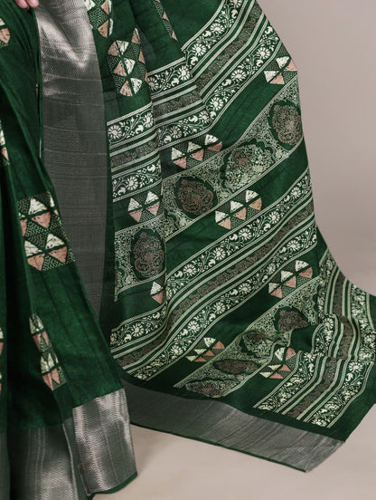 Slub Silk Saree with Zari Border  – Elegant Printed Saree