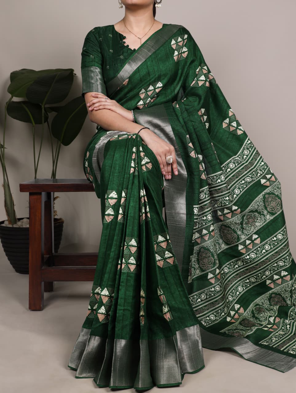 Slub Silk Saree with Zari Border  – Elegant Printed Saree