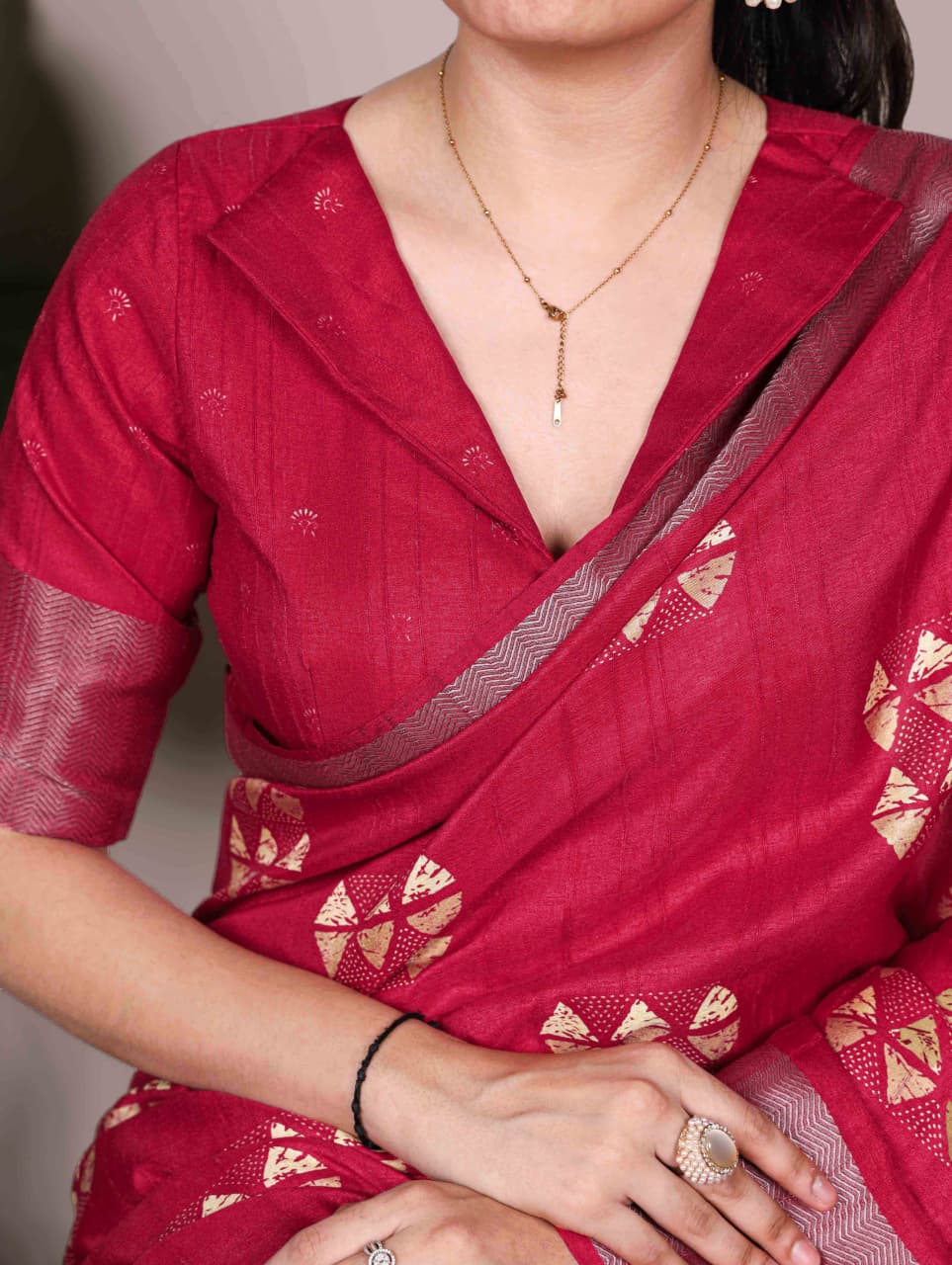 Slub Silk Saree with Zari Border  – Elegant Printed Saree