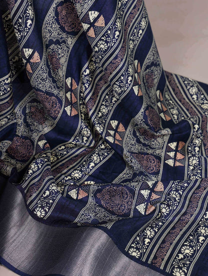 Slub Silk Saree with Zari Border  – Elegant Printed Saree