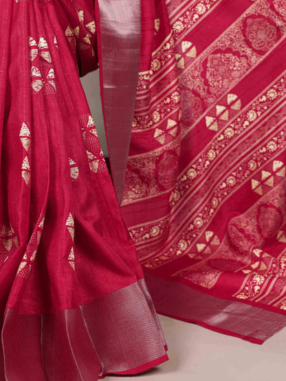 Slub Silk Saree with Zari Border  – Elegant Printed Saree