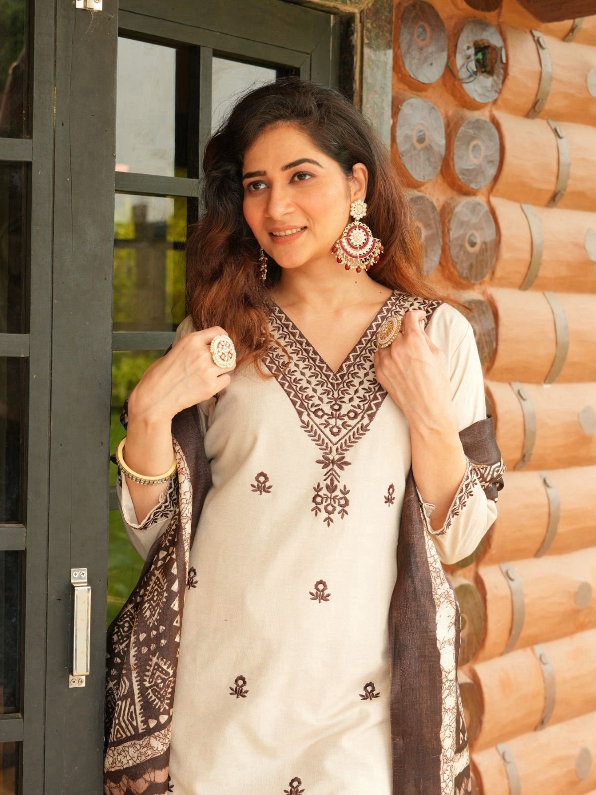 Khadi Cotton Kurti Pant Dupatta Set