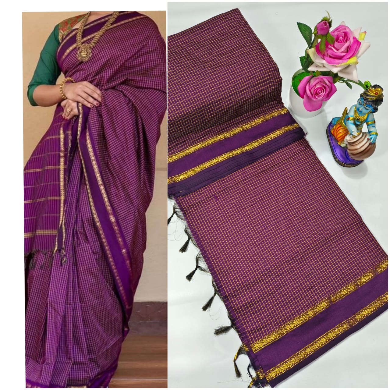 Premium Arani Checked Cotton Saree