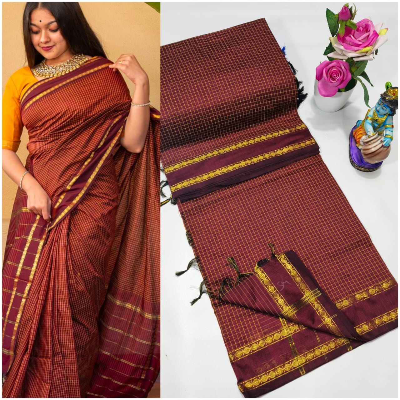 Premium Arani Checked Cotton Saree
