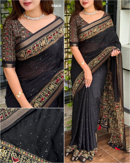 Ajrakh Printed Mul Cotton Saree