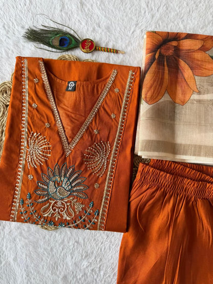 Roman Silk Kurti Pant Dupatta Set