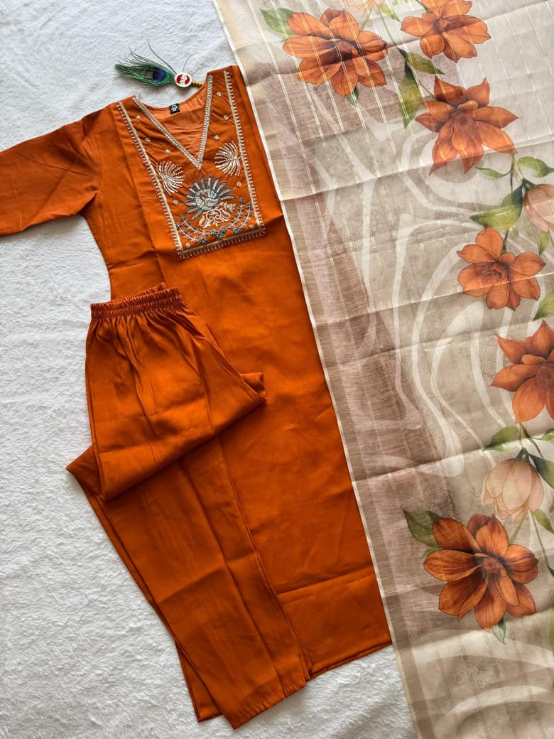 Roman Silk Kurti Pant Dupatta Set