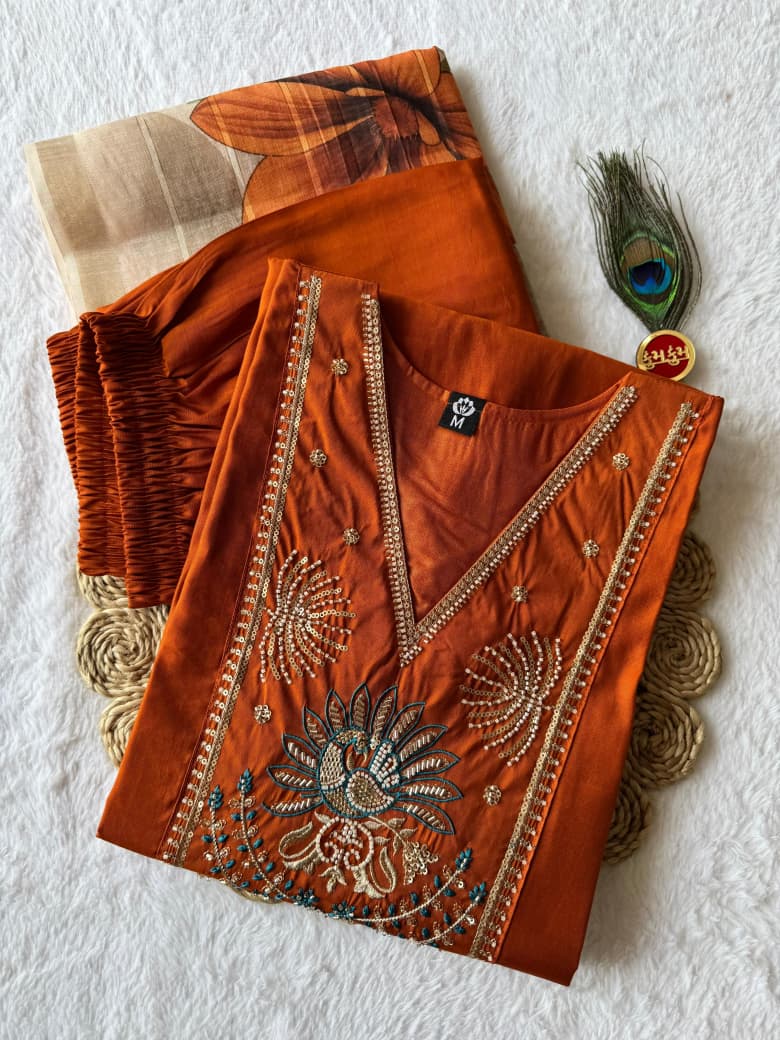 Roman Silk Kurti Pant Dupatta Set