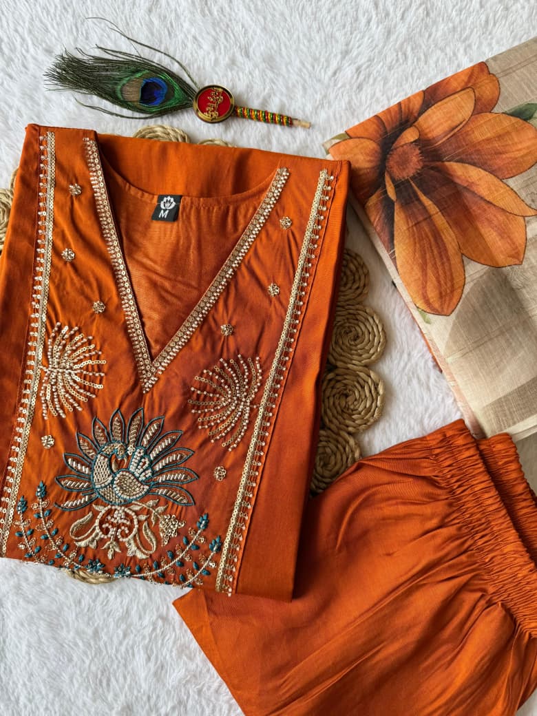 Roman Silk Kurti Pant Dupatta Set
