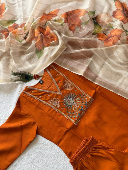 Roman Silk Kurti Pant Dupatta Set