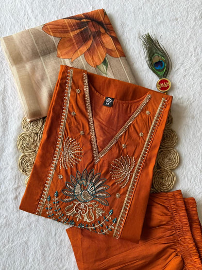 Roman Silk Kurti Pant Dupatta Set