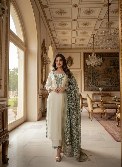 Khadi Cotton Kurti Pant Dupatta Set