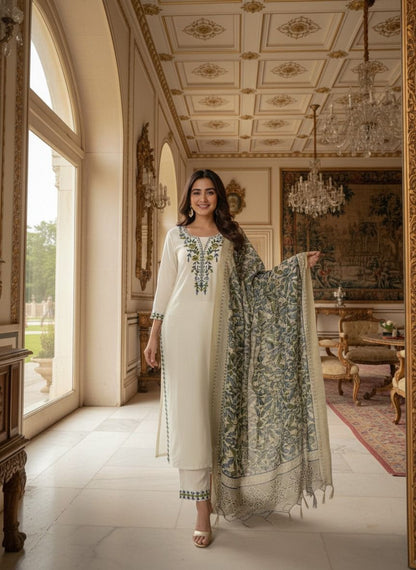 Khadi Cotton Kurti Pant Dupatta Set